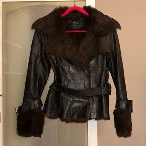 Bebe rabbit fur leather jacket size M